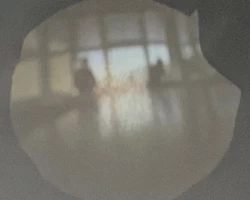 Bild  Fensterfront und Personen auf dem Kopf 